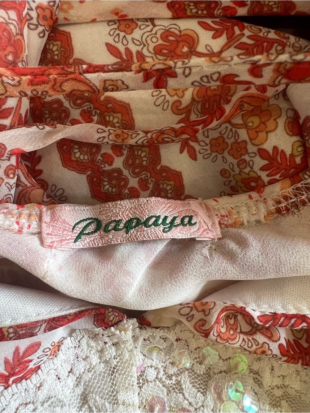 Y2K Boho Paisley Scarf Print Cami Lace Sequin Asymmetric Hem Coquette Festival M - Picture 3 of 5